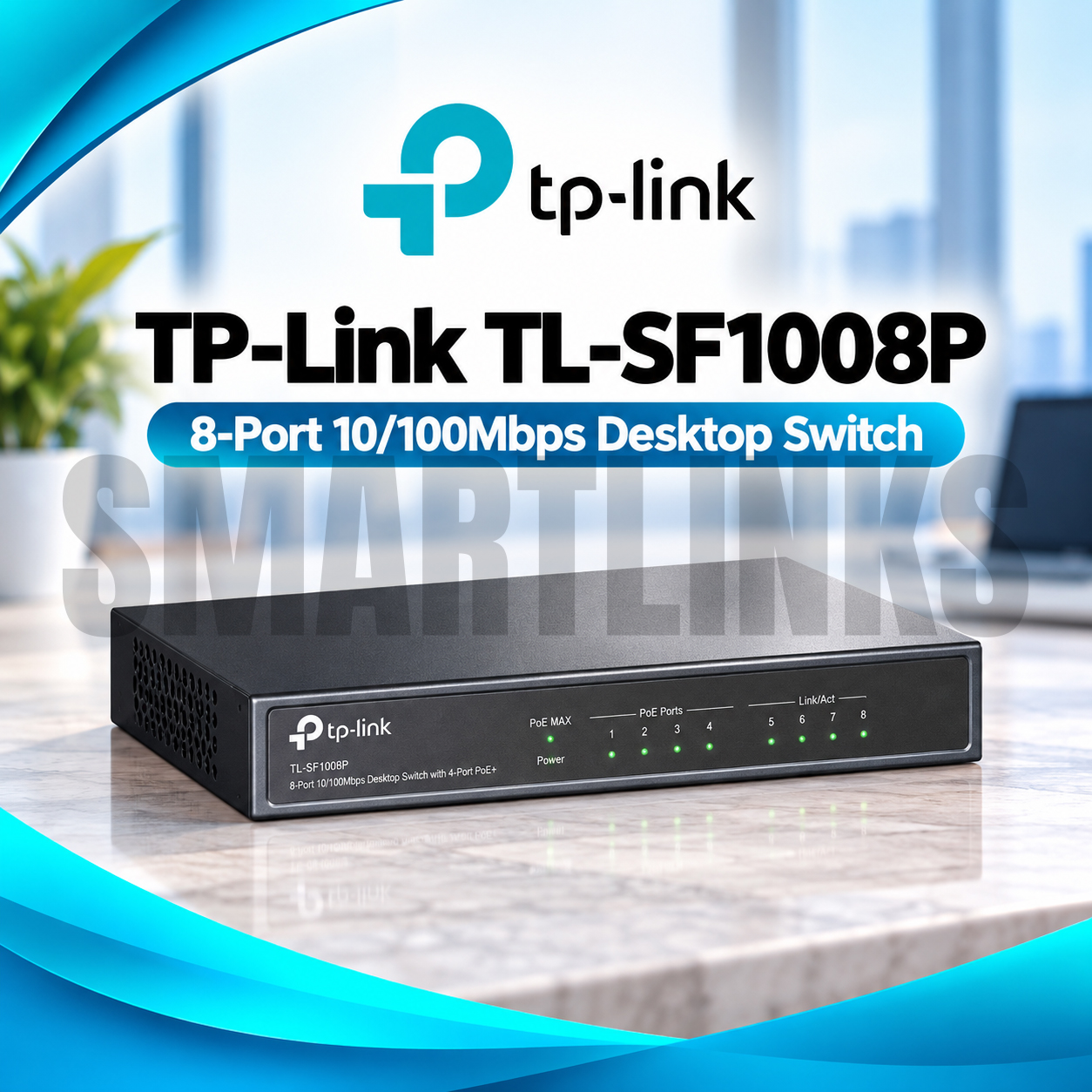 1008P TP-Link TL-SF1008P 8-Port PoE+ Switch – 66W Power Budget, 4 PoE+ Ports, 250m Extend Mode & CCTV Support - Image 1