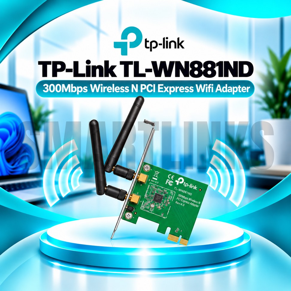 881ND TP-Link TL-WN881ND 300Mbps Wireless N PCI Express WiFi Adapter with Dual Detachable Antennas for Desktop PC - Image 1