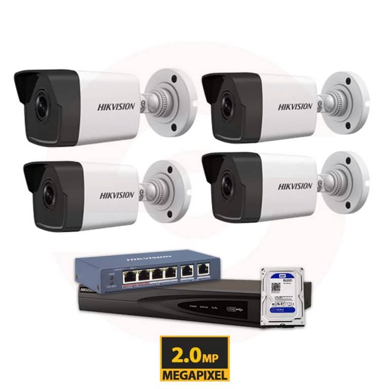 Hikvision IP 2MP 4 Cameras Complete Kit - 1080P - Smart Links