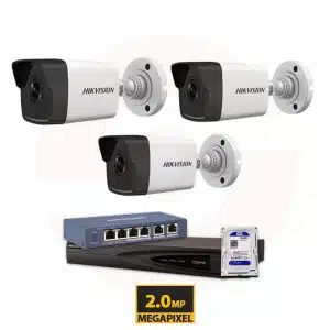 Hikvision IP 2MP 3 Cameras Complete Kit - 1080P