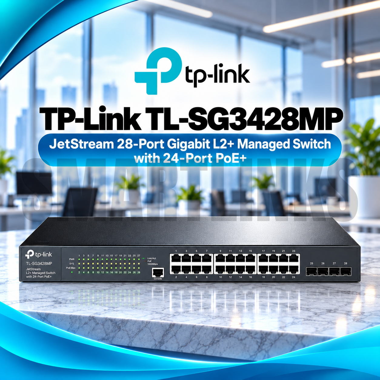 3428MP TP-Link TL-SG3428MP JetStream 28-Port Gigabit L2+ Managed PoE+ Switch – 384W, 24 PoE+ Ports, 4 SFP Slots & Omada SDN - Image 1