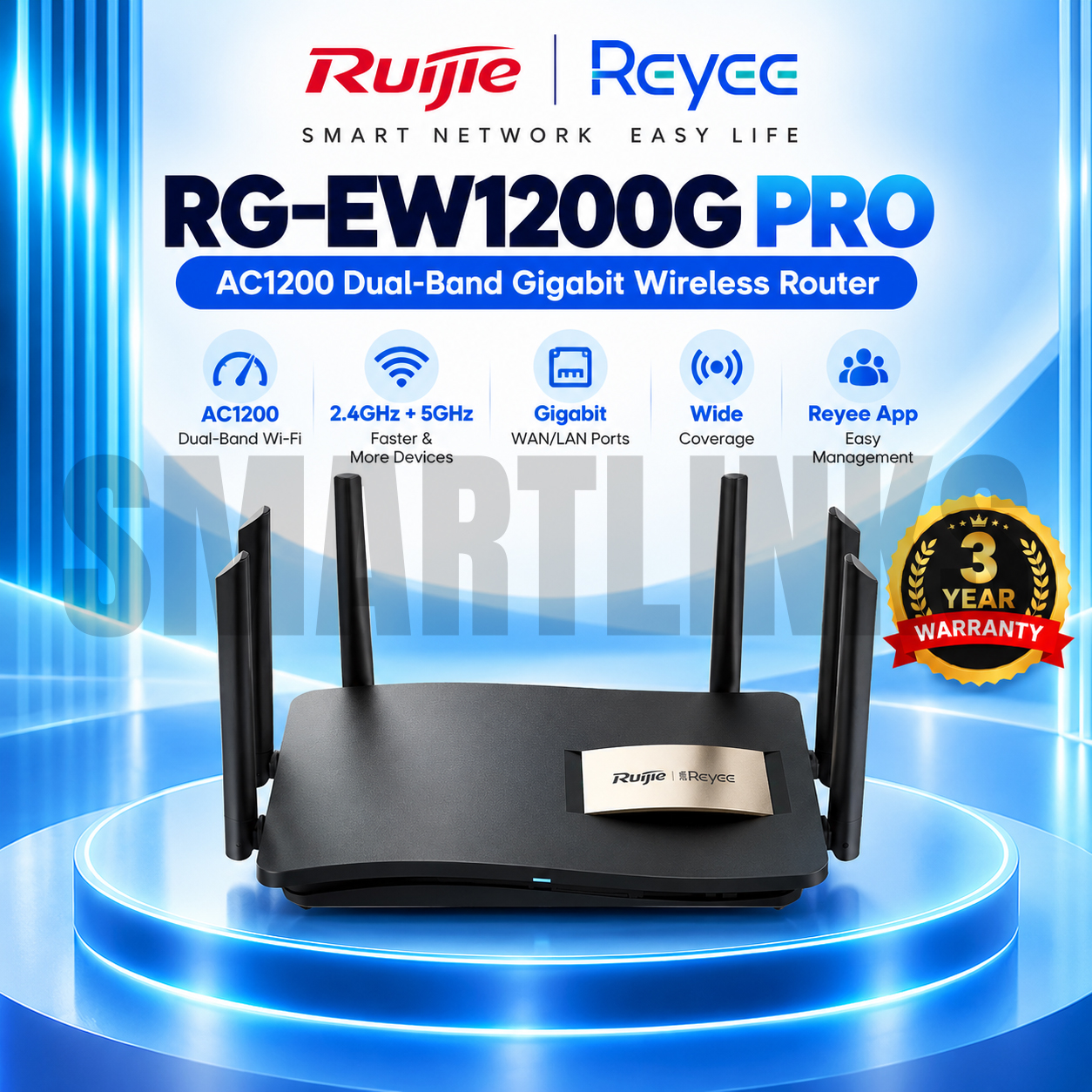 Ruijie RG-EW1200G PRO AC1200 Gigabit WiFi Router Ruijie RG-EW1200G PRO AC1200 Dual-Band Gigabit Wireless Router