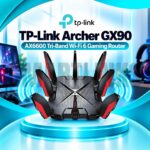 TP-Link Archer GX90 AX6600 Tri-Band WiFi 6 Gaming Router – 4804Mbps Gaming Band, 2.5G Port, 8 Antennas & Game Accelerator