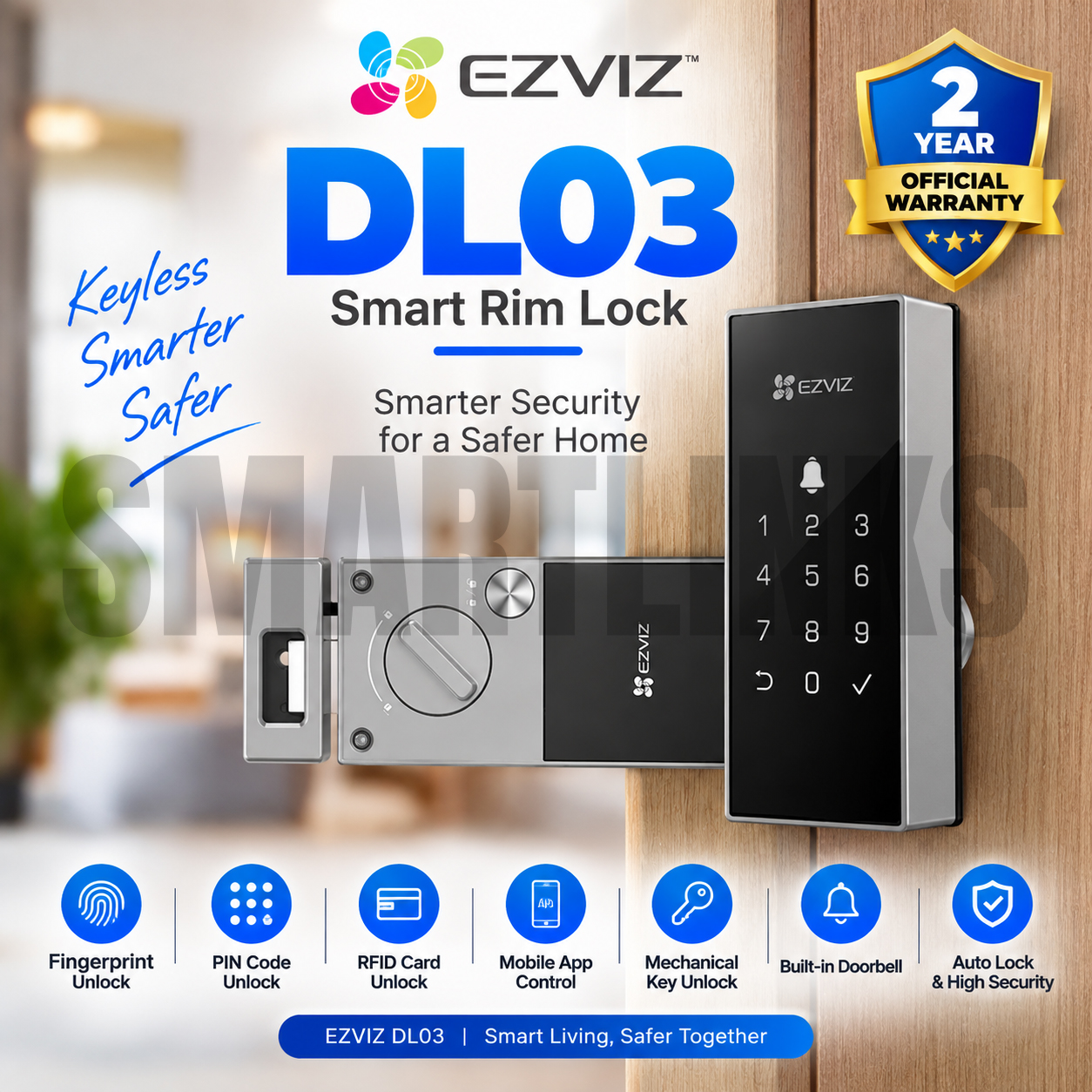 M EZVIZ DL03 WiFi Smart Rim Lock